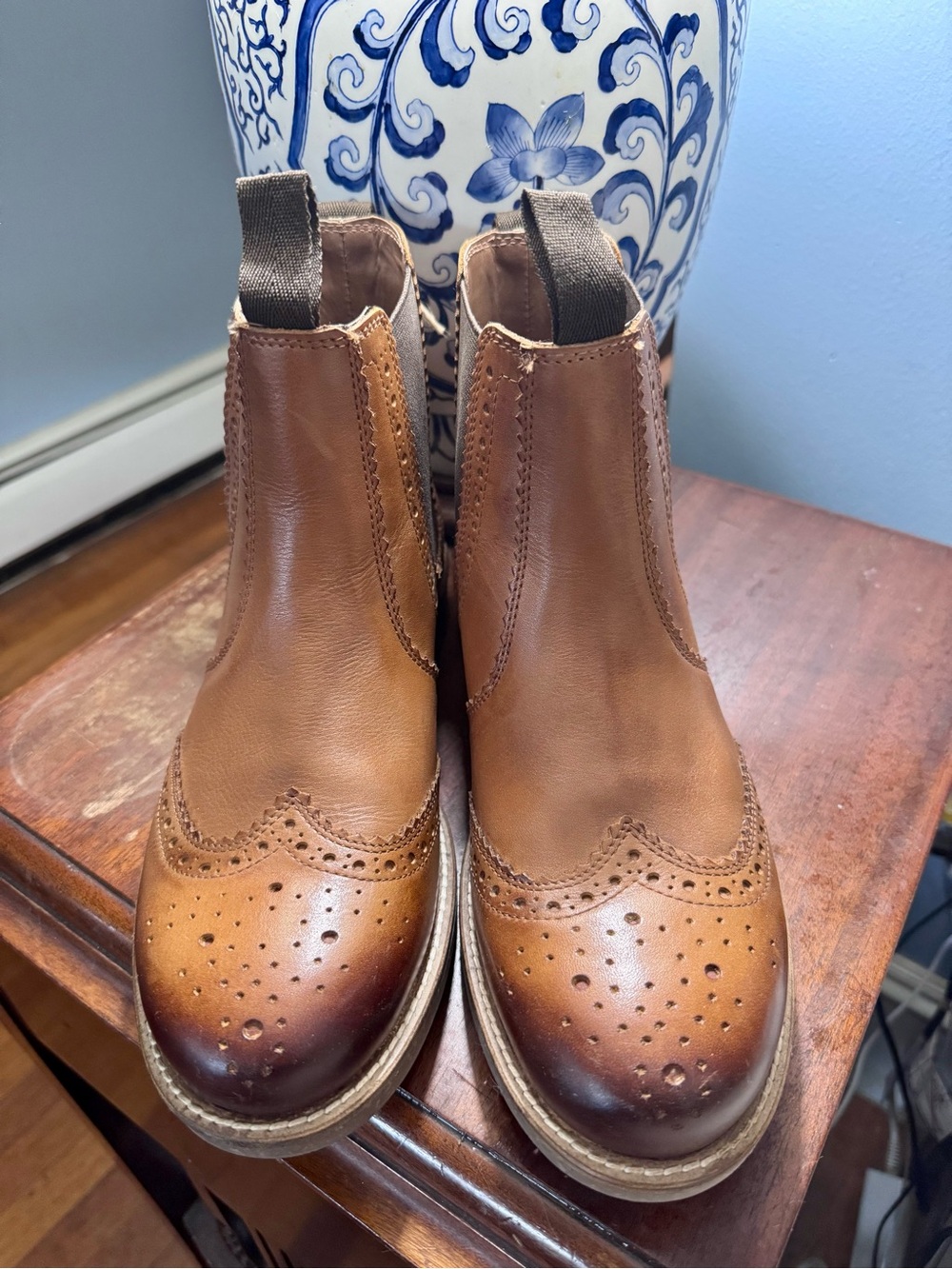 Brown Leather Chelsea Wingtip Boots